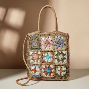 Summer Floral Straw Handbag - Handwoven Crossbody Shoulder Bag with Pattern Design Purses