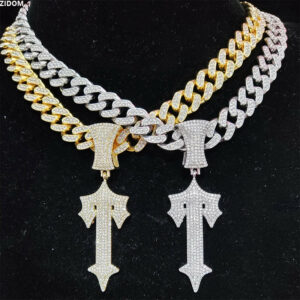 Iced Out Cross Sword Pendant Necklace with 13mm Cuban Chain for Men and Women - Hip Hop Fashion Charm Jewelry